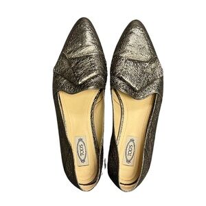 Tod's Metallic Leather Studded Bow Ballet Flats
